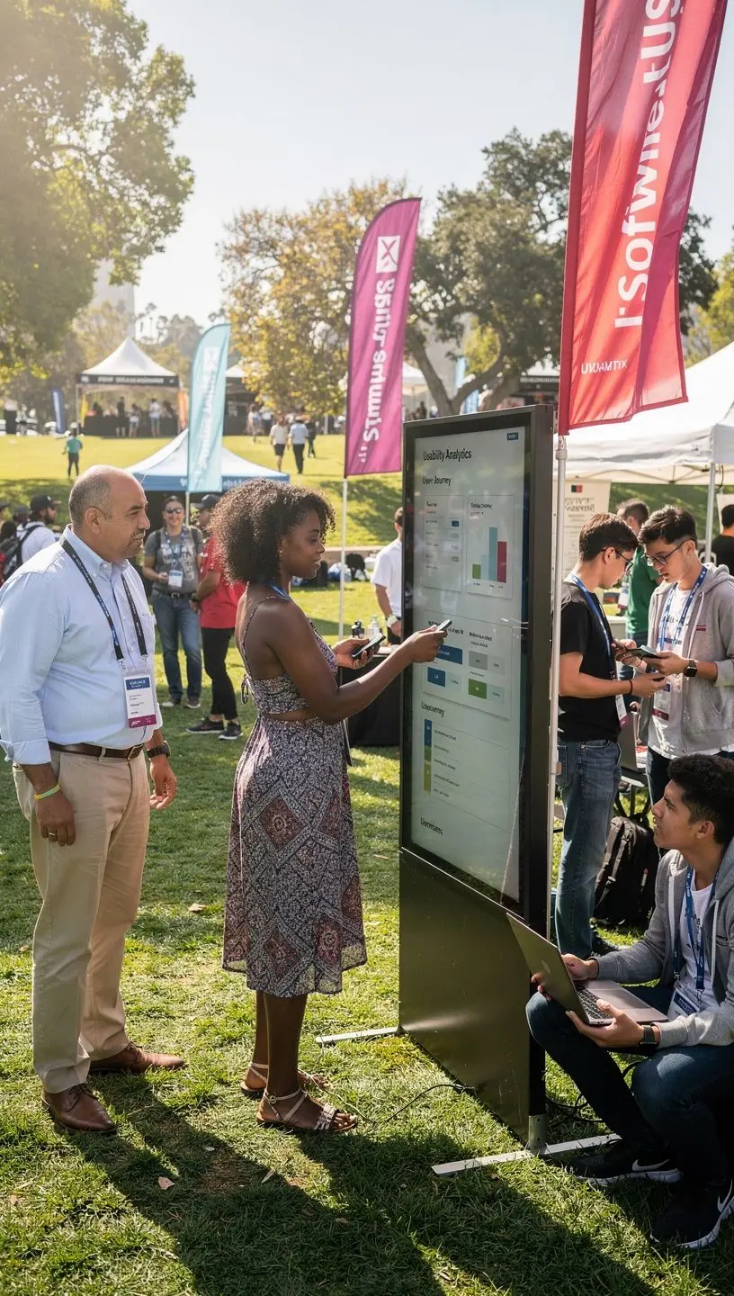 Mobile devices displaying software usability analysis infographic.